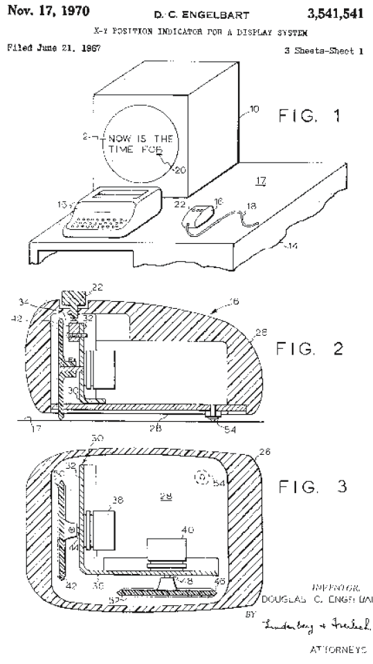 Patentschrift zur Computer-Maus von Douglas C. Engelbart, 1970.