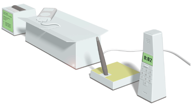 Desk Tools (v.l.n.r.): Filo Box – digitales Visitenkartenregister mit integriertem Scanner, Just a Box – Aufbewahrung mit semitransparentem Deckel, Note Pad – digitaler Notizblock mit intelligentem Toch-Pad, Power Box – Ladestation mit integriertem Kabelmanagement, Phone – Tischtelefon mit integriertem Telefonbuch