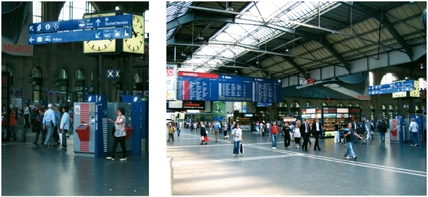 Leitsystem des Hauptbahnhofs Zürich.